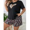 imageOYOANGLE Womens Plus Size 2 Piece Pajama Set Plaid Print Short Sleeve Tee Top and Shorts Set SleepwearBlack Brown