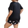 imageOYOANGLE Womens Plus Size 2 Piece Pajama Set Plaid Print Short Sleeve Tee Top and Shorts Set SleepwearBlack Print