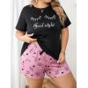 imageOYOANGLE Womens Plus Size 2 Piece Pajama Set Plaid Print Short Sleeve Tee Top and Shorts Set SleepwearBlack and Pink