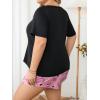 imageOYOANGLE Womens Plus Size 2 Piece Pajama Set Plaid Print Short Sleeve Tee Top and Shorts Set SleepwearBlack and Pink