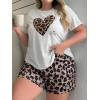 imageOYOANGLE Womens Plus Size 2 Piece Pajama Set Plaid Print Short Sleeve Tee Top and Shorts Set SleepwearBrown White