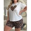 imageOYOANGLE Womens Plus Size 2 Piece Pajama Set Plaid Print Short Sleeve Tee Top and Shorts Set SleepwearBrown White