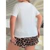 imageOYOANGLE Womens Plus Size 2 Piece Pajama Set Plaid Print Short Sleeve Tee Top and Shorts Set SleepwearBrown White