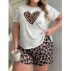 imageOYOANGLE Womens Plus Size 2 Piece Pajama Set Plaid Print Short Sleeve Tee Top and Shorts Set SleepwearBrown White