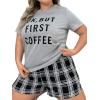 imageOYOANGLE Womens Plus Size 2 Piece Pajama Set Plaid Print Short Sleeve Tee Top and Shorts Set SleepwearGrey Black