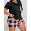 imageOYOANGLE Womens Plus Size 2 Piece Pajama Set Plaid Print Short Sleeve Tee Top and Shorts Set SleepwearPink Black