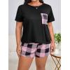 imageOYOANGLE Womens Plus Size 2 Piece Pajama Set Plaid Print Short Sleeve Tee Top and Shorts Set SleepwearPink Black