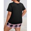 imageOYOANGLE Womens Plus Size 2 Piece Pajama Set Plaid Print Short Sleeve Tee Top and Shorts Set SleepwearPink Black