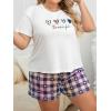 imageOYOANGLE Womens Plus Size 2 Piece Pajama Set Plaid Print Short Sleeve Tee Top and Shorts Set SleepwearPink White