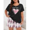 imageOYOANGLE Womens Plus Size 2 Piece Pajama Set Plaid Print Short Sleeve Tee Top and Shorts Set SleepwearPink and Black