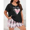 imageOYOANGLE Womens Plus Size 2 Piece Pajama Set Plaid Print Short Sleeve Tee Top and Shorts Set SleepwearPink and Black