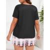 imageOYOANGLE Womens Plus Size 2 Piece Pajama Set Plaid Print Short Sleeve Tee Top and Shorts Set SleepwearPink and Black