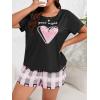 imageOYOANGLE Womens Plus Size 2 Piece Pajama Set Plaid Print Short Sleeve Tee Top and Shorts Set SleepwearPink and Black