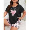 imageOYOANGLE Womens Plus Size 2 Piece Pajama Set Plaid Print Short Sleeve Tee Top and Shorts Set SleepwearPink and Black