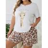 imageOYOANGLE Womens Plus Size 2 Piece Pajama Set Plaid Print Short Sleeve Tee Top and Shorts Set SleepwearWhite Brown