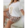 imageOYOANGLE Womens Plus Size 2 Piece Pajama Set Plaid Print Short Sleeve Tee Top and Shorts Set SleepwearWhite Brown