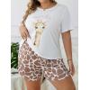 imageOYOANGLE Womens Plus Size 2 Piece Pajama Set Plaid Print Short Sleeve Tee Top and Shorts Set SleepwearWhite Brown