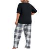 imageOYOANGLE Womens Plus Size 2 Piece Pajama Set Short Sleeve Tee Shirt and Plaid Print Pants Set LoungewearBlack and White