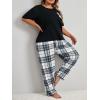 imageOYOANGLE Womens Plus Size 2 Piece Pajama Set Short Sleeve Tee Shirt and Plaid Print Pants Set LoungewearBlack and White