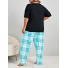 imageOYOANGLE Womens Plus Size 2 Piece Pajama Set Short Sleeve Tee Shirt and Plaid Print Pants Set LoungewearBlue
