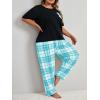 imageOYOANGLE Womens Plus Size 2 Piece Pajama Set Short Sleeve Tee Shirt and Plaid Print Pants Set LoungewearBlue
