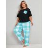 imageOYOANGLE Womens Plus Size 2 Piece Pajama Set Short Sleeve Tee Shirt and Plaid Print Pants Set LoungewearBlue