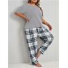 imageOYOANGLE Womens Plus Size 2 Piece Pajama Set Short Sleeve Tee Shirt and Plaid Print Pants Set LoungewearGrey