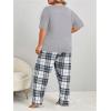 imageOYOANGLE Womens Plus Size 2 Piece Pajama Set Short Sleeve Tee Shirt and Plaid Print Pants Set LoungewearGrey