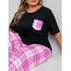 imageOYOANGLE Womens Plus Size 2 Piece Pajama Set Short Sleeve Tee Shirt and Plaid Print Pants Set LoungewearHot Pink