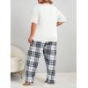 imageOYOANGLE Womens Plus Size 2 Piece Pajama Set Short Sleeve Tee Shirt and Plaid Print Pants Set LoungewearWhite and Grey