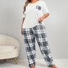 imageOYOANGLE Womens Plus Size 2 Piece Pajama Set Short Sleeve Tee Shirt and Plaid Print Pants Set LoungewearWhite and Grey