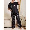 imageOYOANGLE Womens Plus Size 2 Piece Pajama Set Tops and Pants Set Loungewear Sleepwear Pj SetsBlack Print