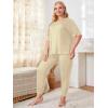 imageOYOANGLE Womens Plus Size 2 Piece Short Sleeve Pajama Set Letter Tshirt and pants Lounge Set SleepwearApricot Solid