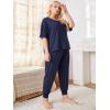 imageOYOANGLE Womens Plus Size 2 Piece Short Sleeve Pajama Set Letter Tshirt and pants Lounge Set SleepwearNavy Blue
