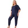 imageOYOANGLE Womens Plus Size 2 Piece Short Sleeve Pajama Set Letter Tshirt and pants Lounge Set SleepwearNavy Blue