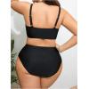 imageOYOANGLE Womens Plus Size 2 Piece V Wired Ruched Swimsuit High Waisted Bikini Set Bathing SuitsBlack
