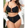 imageOYOANGLE Womens Plus Size 2 Piece V Wired Ruched Swimsuit High Waisted Bikini Set Bathing SuitsBlack