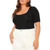 imageOYOANGLE Womens Plus Size Basic Short Sleeve Bodysuit Scoop Neck T Shirts BodysuitBlack