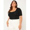 imageOYOANGLE Womens Plus Size Basic Short Sleeve Bodysuit Scoop Neck T Shirts BodysuitBlack
