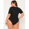imageOYOANGLE Womens Plus Size Basic Short Sleeve Bodysuit Scoop Neck T Shirts BodysuitBlack