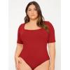 imageOYOANGLE Womens Plus Size Basic Short Sleeve Bodysuit Scoop Neck T Shirts BodysuitBurgundy Solid