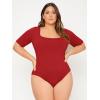 imageOYOANGLE Womens Plus Size Basic Short Sleeve Bodysuit Scoop Neck T Shirts BodysuitBurgundy Solid