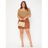 imageOYOANGLE Womens Plus Size Basic Short Sleeve Bodysuit Scoop Neck T Shirts BodysuitCamel
