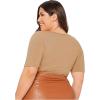 imageOYOANGLE Womens Plus Size Basic Short Sleeve Bodysuit Scoop Neck T Shirts BodysuitCamel