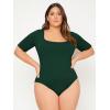 imageOYOANGLE Womens Plus Size Basic Short Sleeve Bodysuit Scoop Neck T Shirts BodysuitDark Green