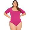 imageOYOANGLE Womens Plus Size Basic Short Sleeve Bodysuit Scoop Neck T Shirts BodysuitHot Pink