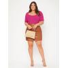 imageOYOANGLE Womens Plus Size Basic Short Sleeve Bodysuit Scoop Neck T Shirts BodysuitHot Pink