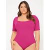 imageOYOANGLE Womens Plus Size Basic Short Sleeve Bodysuit Scoop Neck T Shirts BodysuitHot Pink