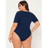 imageOYOANGLE Womens Plus Size Basic Short Sleeve Bodysuit Scoop Neck T Shirts BodysuitNavy Blue