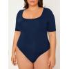 imageOYOANGLE Womens Plus Size Basic Short Sleeve Bodysuit Scoop Neck T Shirts BodysuitNavy Blue